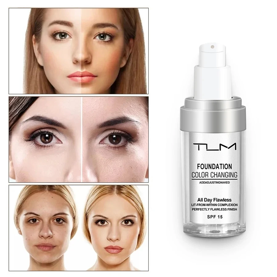 TLM TUM Colour Changing Warm Skin Tone Foundation Makeup Base Nude Face Moisturizing Liquid Cover Concealer for Women