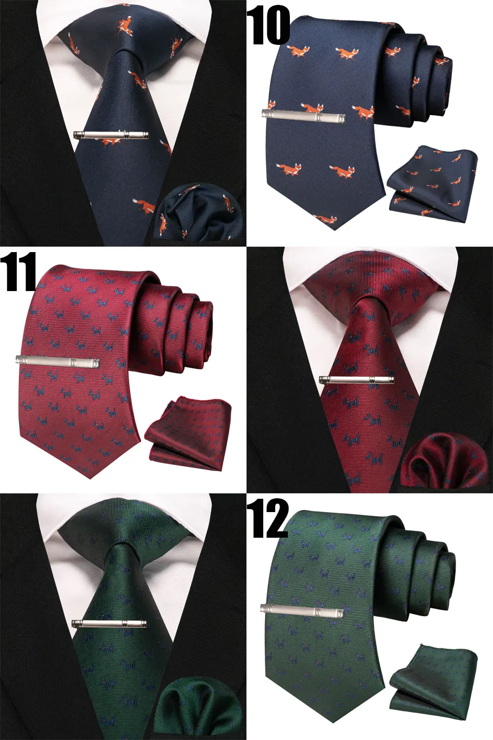 EASTEPIC Krawatten-Sets, einschließlich Clips und Taschentüchern, Herren-Krawatten für Freizeitanzüge, Fuchs, Drache, Flamingo, Schnecke, Hund, Entenflugzeug – Detail 7