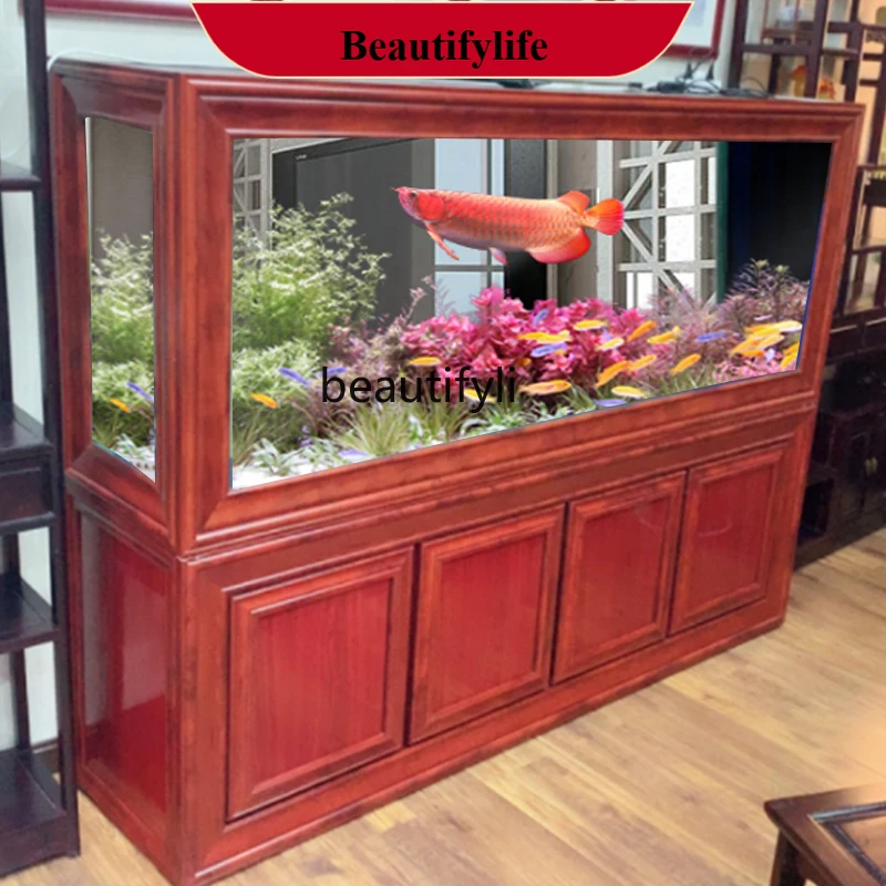 Chinese Style Redwood-like Pattern Dragon Fish Tank Screen Large Bottom Filter Ecological Automatic Filter Aquarium   H