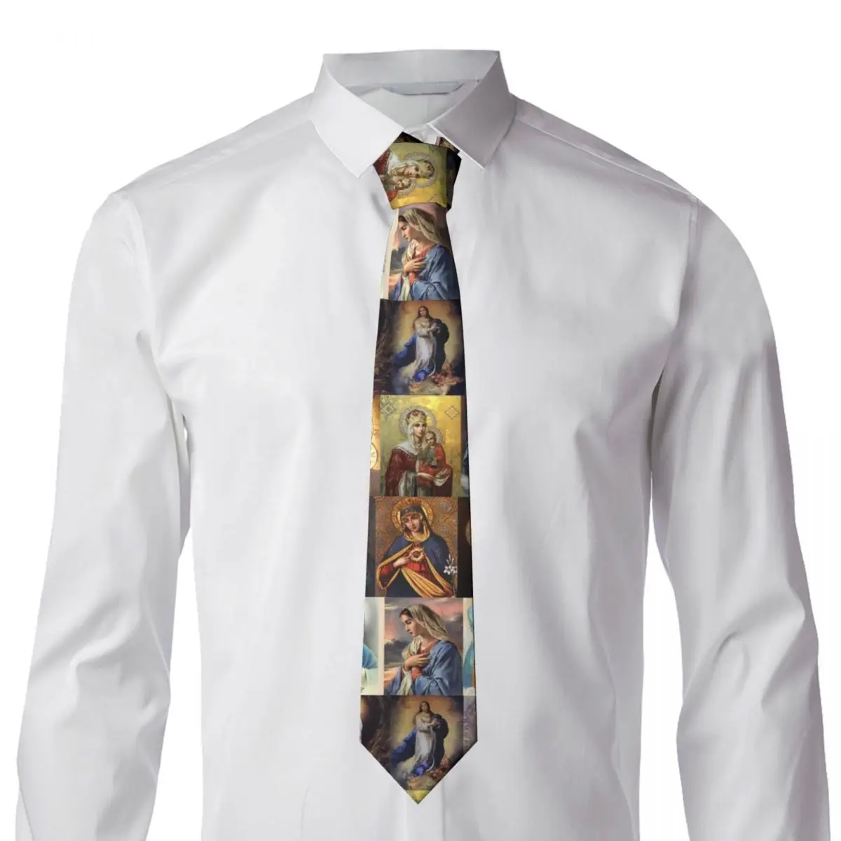 Classic Virgin Mary Ties for Party Customized Mens Catholic Christian Necktie