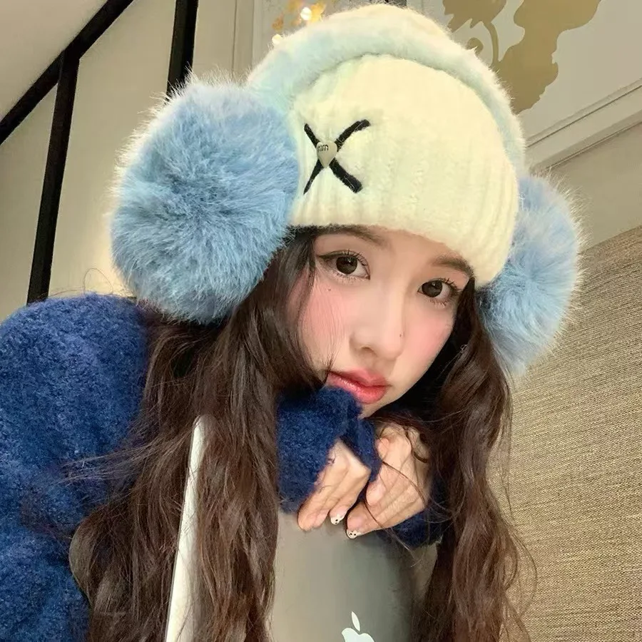 

Anjj Winter New Sky Blue Earmuffs Fashion Popular Exquisite Soft Flowing Plush Woman Earmuffs Outdoor Ear Warm
