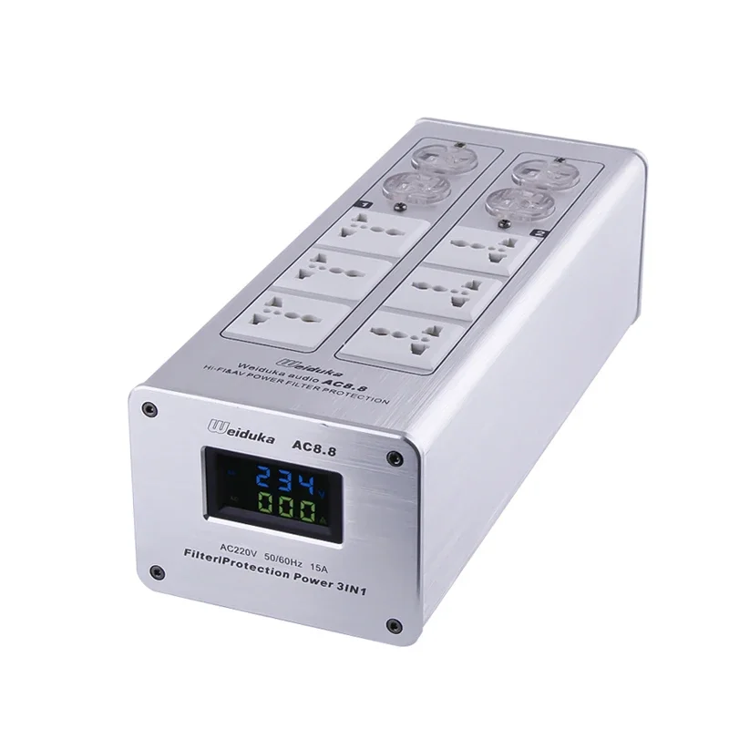 Weiduka US Audio filtro purificador acondicionador protección contra rayos toma de corriente CA AC8.8 3000W pantalla LED