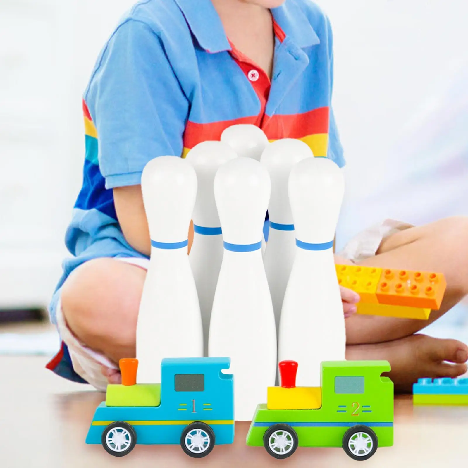 Bowling Play Set Sturdy Reusable Portable Wood Smooth Kids Educational Toys for Kindergarten School Outdoor Home Birthday Gifts