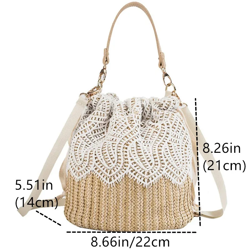 Rattan Weave Women's Bag Fashion Shoulder Bag Lace Flower Rattan Woven Bucket Bag Leisure Versatile Beach Handbags Niche Design