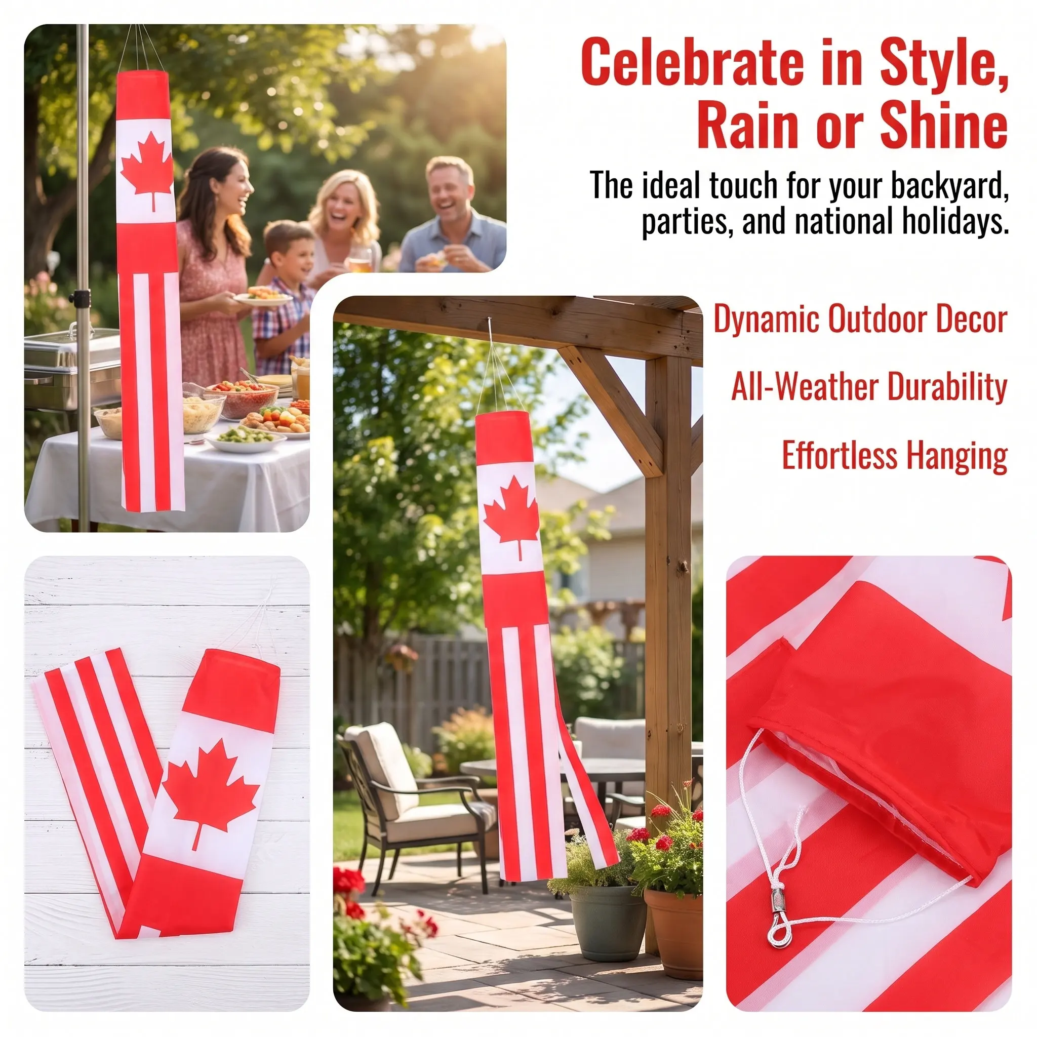 Canadian Maple Leaf Windsock Hanging Flag Decorative Outdoor Lightweight Wind Flag for Yard Garden Festival Bbq School Event