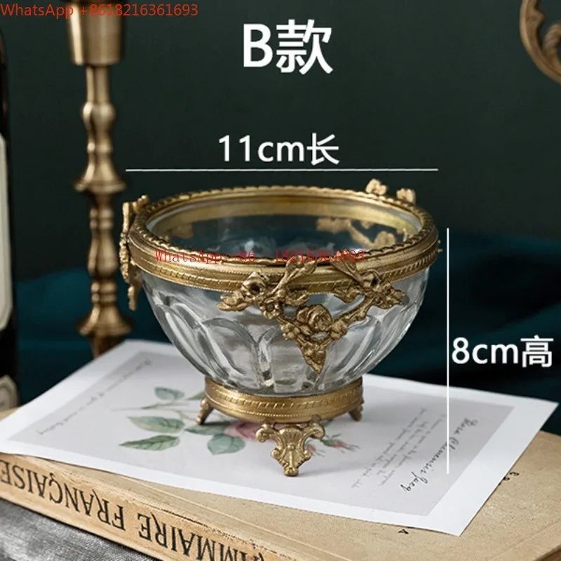 Imported Brass Glass Dried Fruit Snack Bowl Candy Plate Retro Bowl Handicraft Decorative Tableware