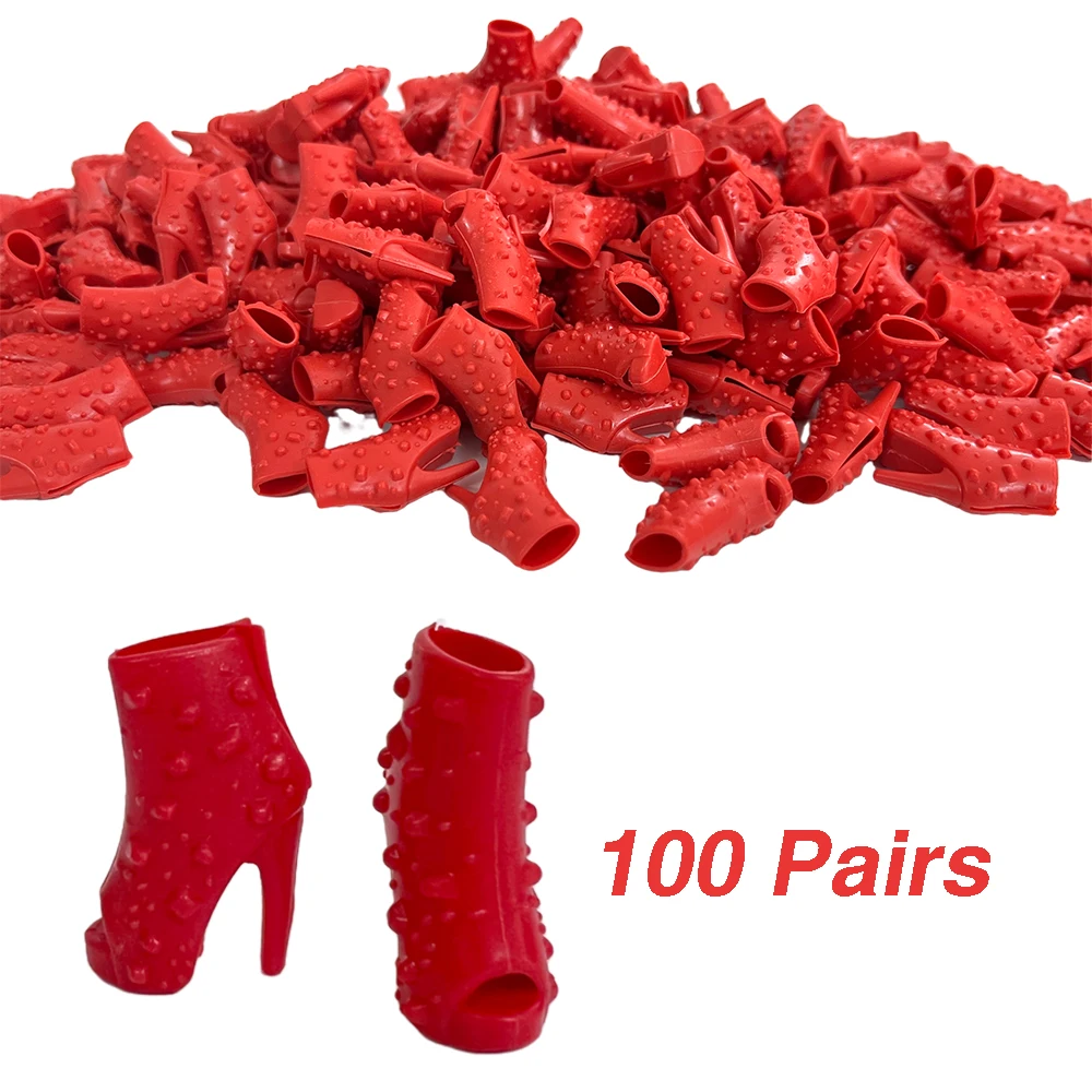 100 Pairs Fashion Doll  Shoes For Barbie Party Heels Casual Wear Boots  For Girl's 1/6 Doll Red Sandals Doll Accessories Toys