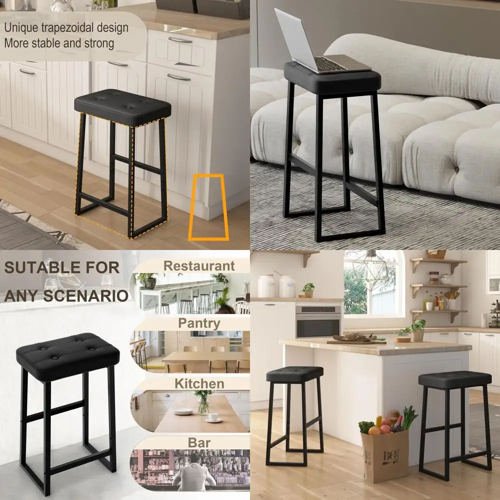 

Пара современных барных стульев из черной синтетической кожи, высота 26, для кухни/столовой/раларнета