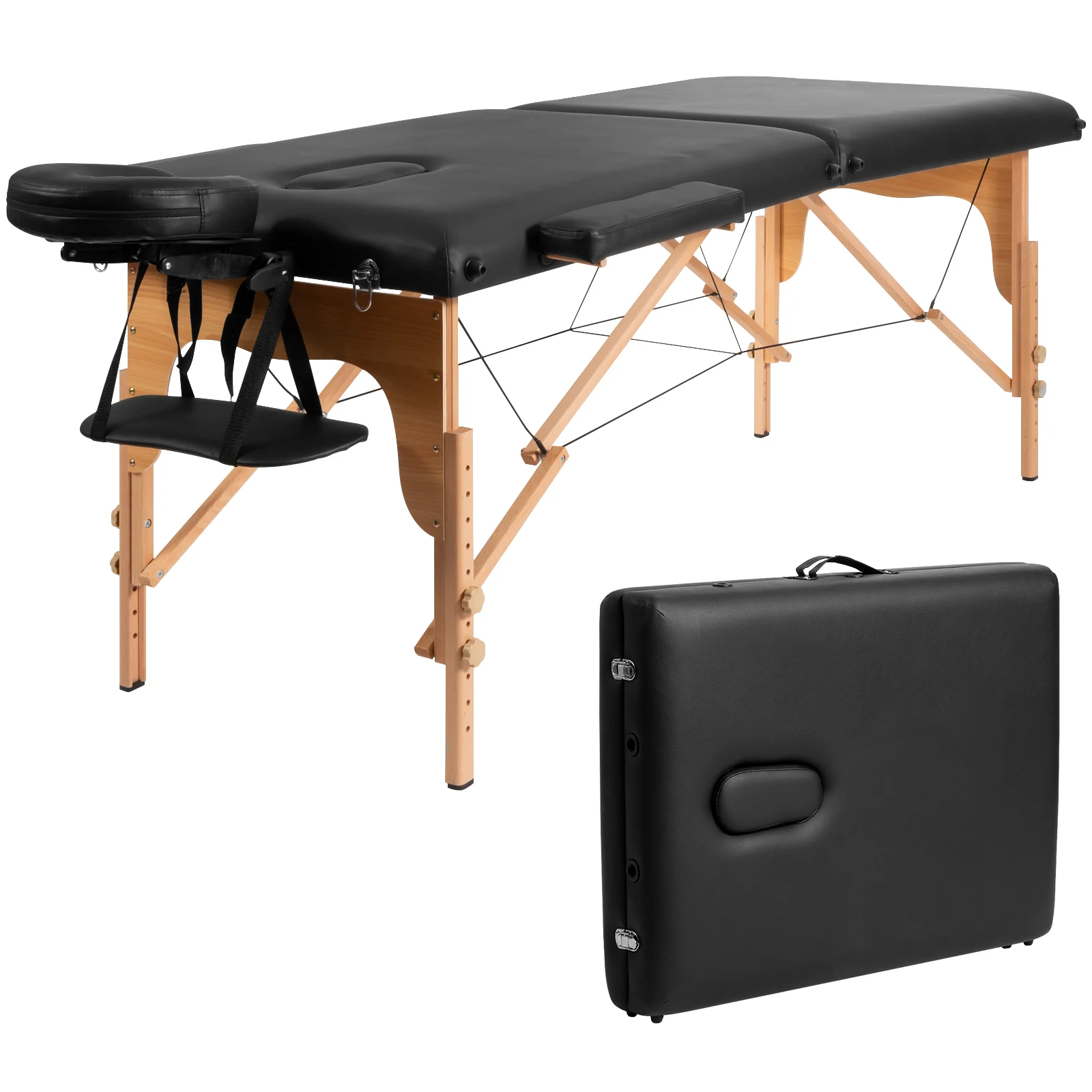 

84"L Portable Massage Table Adjustable Facial Spa Bed Tattoo w/ Carry Case Black