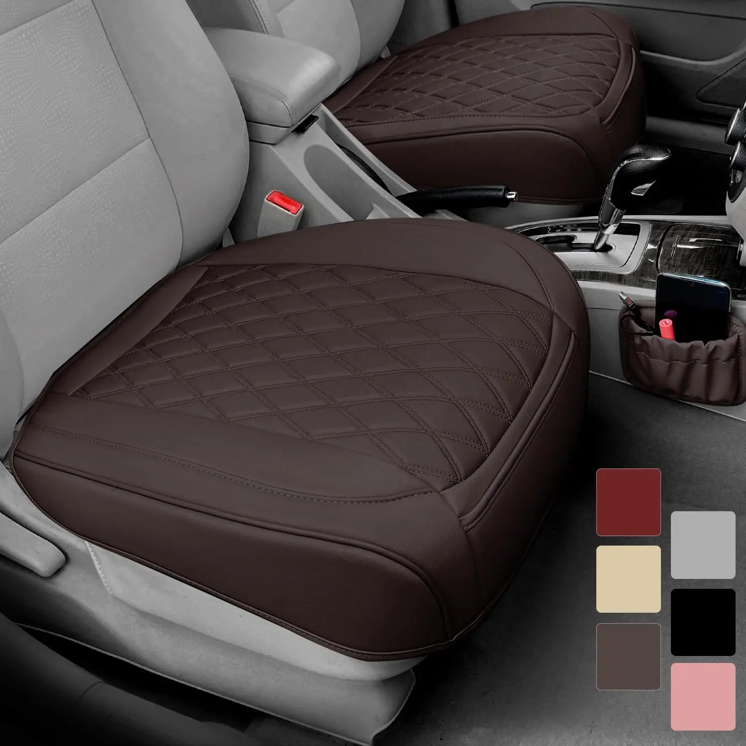 

2 Pack Leather Front Car Seat Cover Bottom Car Seat, Anti-Slip and Full Wrap Driver Seat Protectors with Storage Pocket, Luxury
