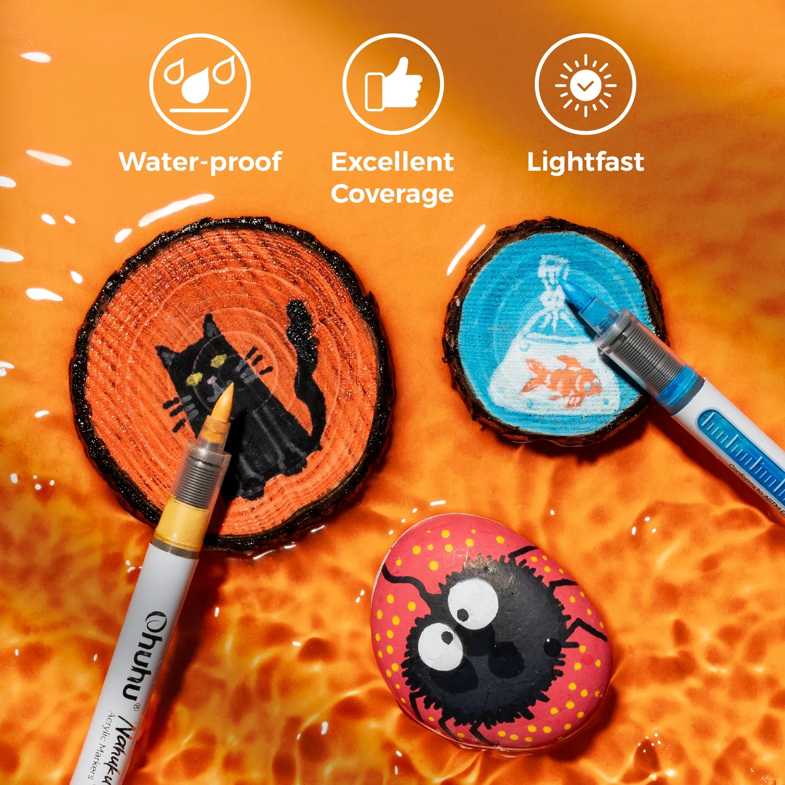 علامات أكريليك بالحبر المباشر من Ohuhu 24 لونًا علامات طلاء أكريليك طرف فرشاة مرن سائل مباشر أقلام طلاء عالية السعة Nahuku