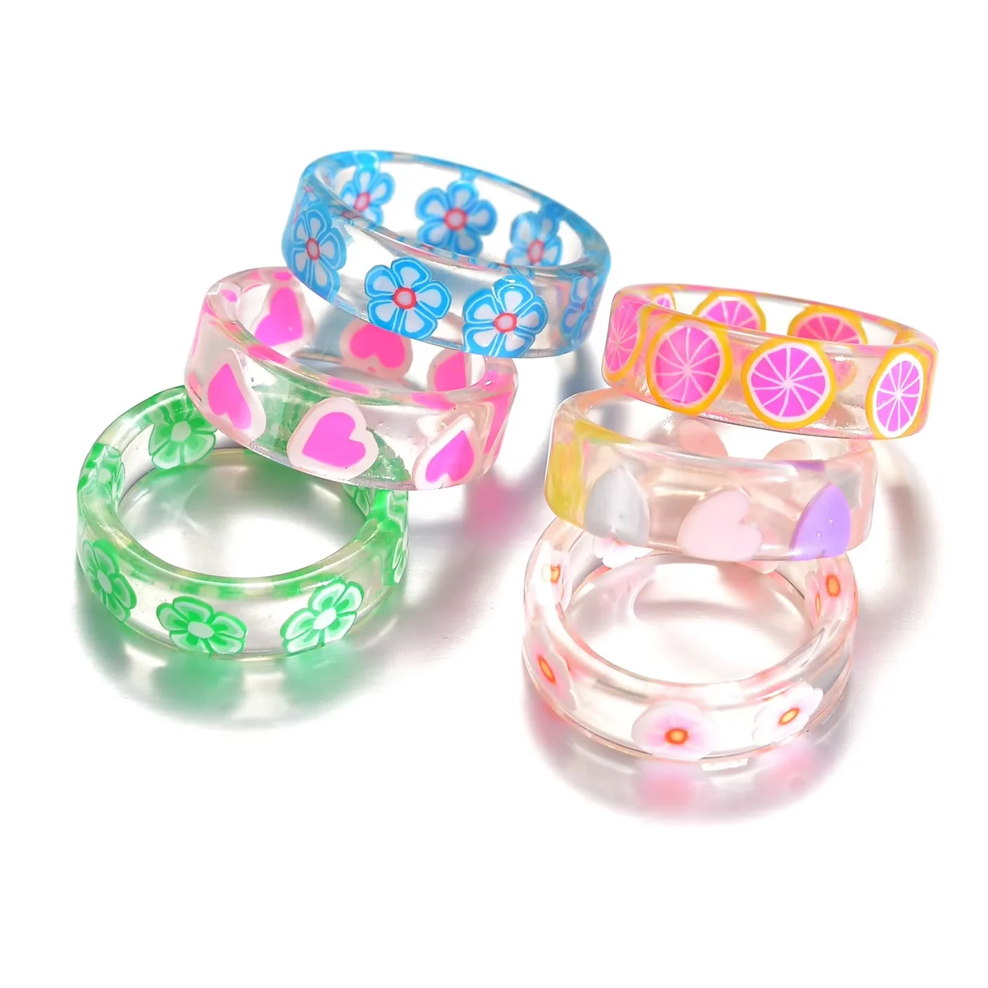 Korean Colorful Transparent Resin Acrylic Rings Set for Women Trendy Geometric Thin Round Ring Wedding Jewelry - view 4
