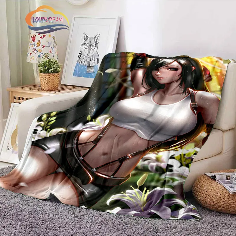 Sexy animation games characters Tifa Lockhart and Aerith Flannel blanket sexy  Four seasons  Girl Gift 