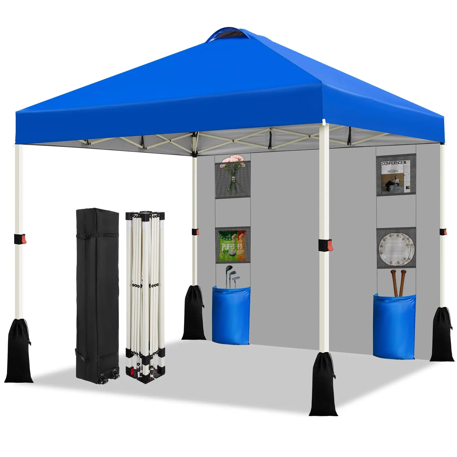 10x10 Pop Up Canopy Tent, 1-Button Push Setup Canopy Tent with 1 Sidewall, Adjustable Height Instant Portable