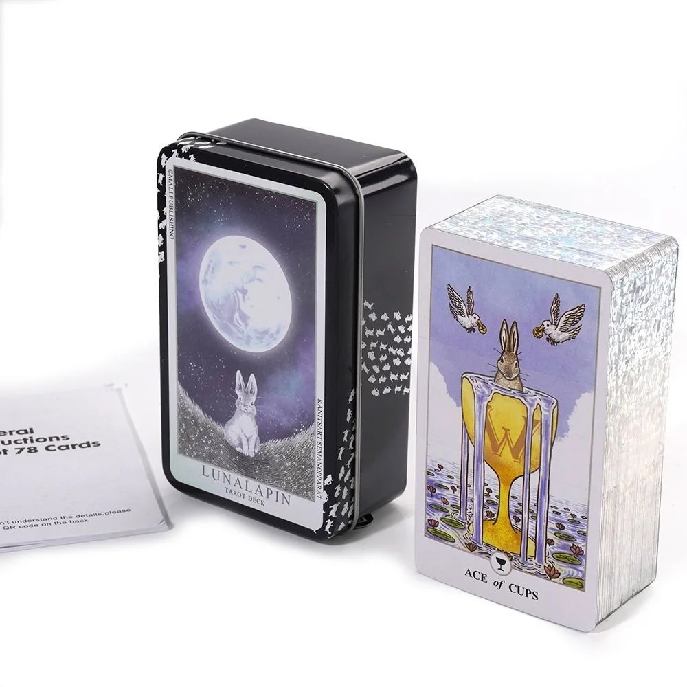 Rabbit Tarot Deck Tin Box Gilded Edge Divination Card Game Game English Playing Cards Family Entertainment Games