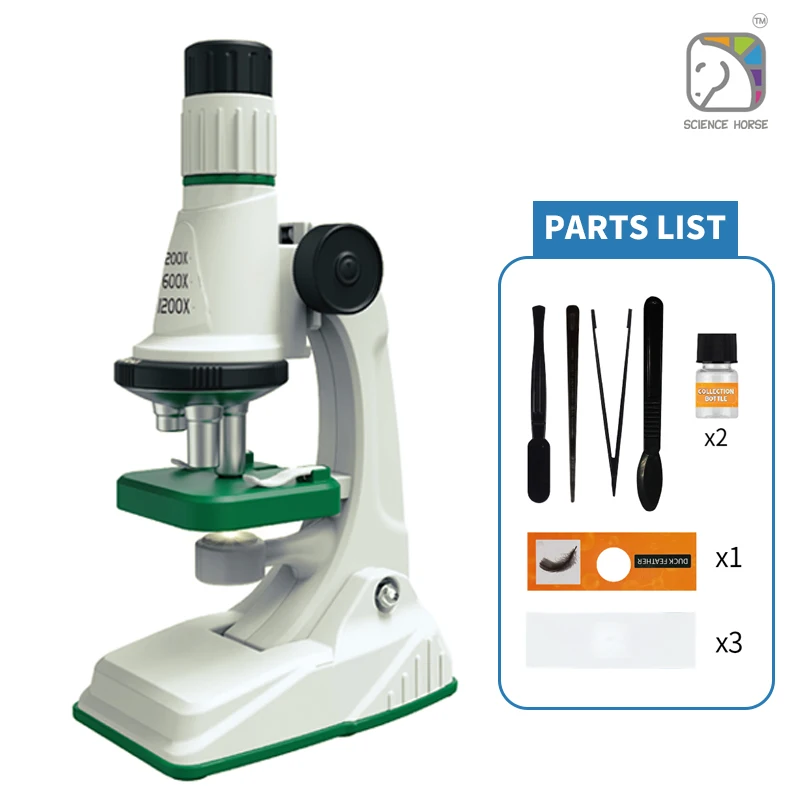 SCIENCE HORSE Wetenschappelijke microscoopset, high-definition beeldvorming, dichromatisch spiegelontwerp, STEM educatief kinderspeelgoed