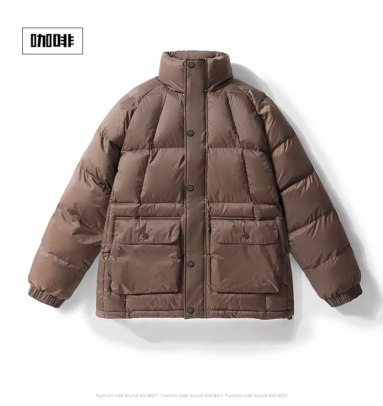 Men's Winter Casual Thick Warm Standing Collar Cotton Coat Youth Trendy Workwear Jacket