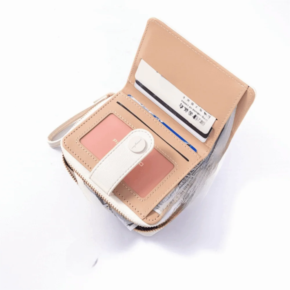 Sweet Hasp Folding Women Wallet PU Leather Japanese Style Short Wallet Zipper Purse Bag Ladies