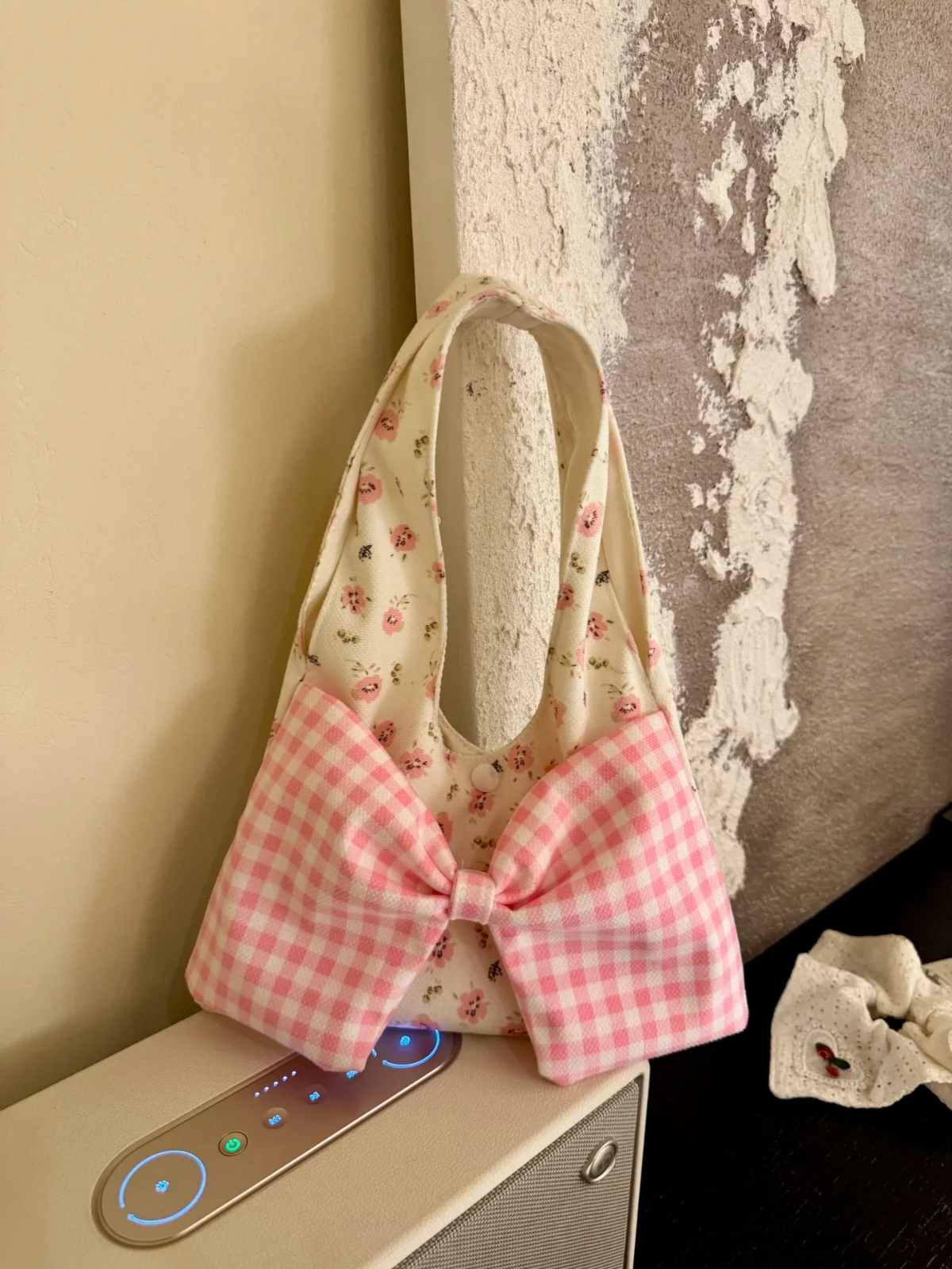 

Korean Pink Bow Floral Canvas Bag Women's 2025 New Large Capacity Single Shoulder Tote Commuting Underarm Bags