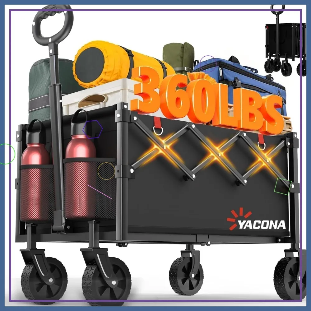 

Foldable Lightweight Portable Utility Shopping Cart with Wheels for Grocery Camping Beach Garden Sports Black