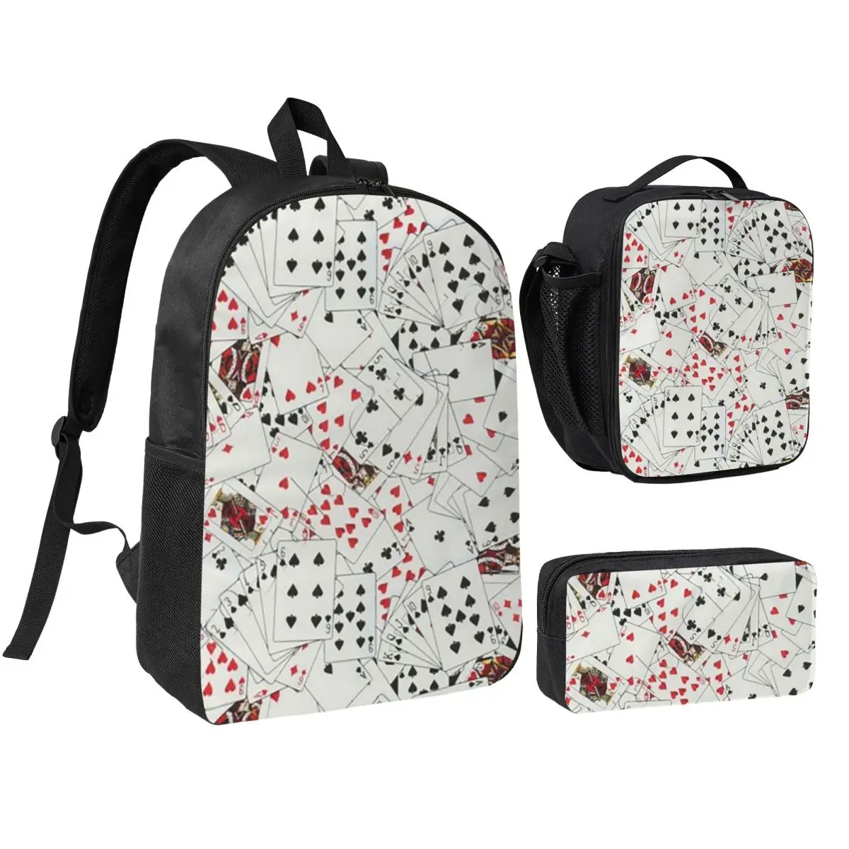 Playing Cards Poker Print Backpack Boys Girls BookBag School Bag Computer Shoulder Bags 3ps Insulated Lunch Bag Pencil Case
