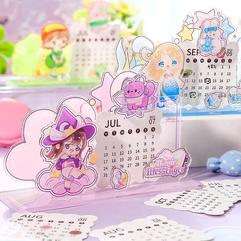 Calendario acrilico per ragazza dei cartoni animati da 2024 anni calendario da scrivania per coniglio e gatto carino agenda giornaliera Planner materiale scolastico