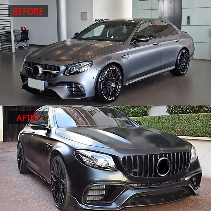 For Mercedes E Class W213 2016-2020 E63 GT Vertical Slat Front Racing Grille Body Kit Gloss Black