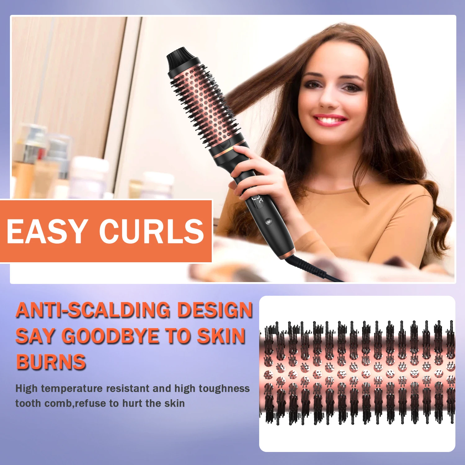 New Upgrade 1.5 Inch Thermal Brush Create Loose & Volume Curls Digital Display Tourmaline Ionic Hair Curler  Curling Iron Brush