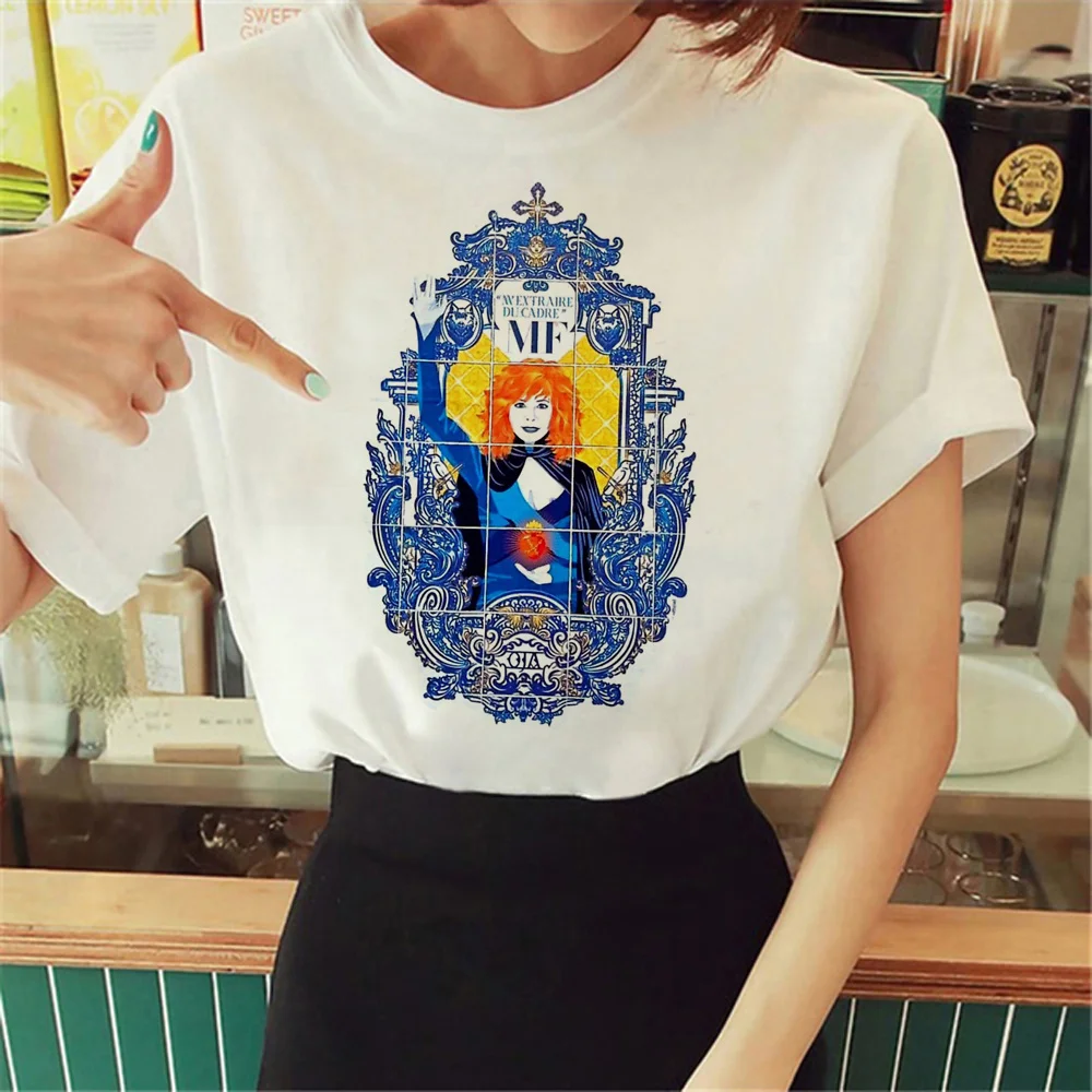 Mylene Farmer t shirt women summer manga Y2K tshirt girl manga funny anime clothes