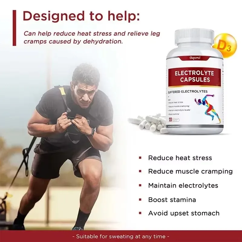 แคปซูลอิเล็กโทรไลต์ - ประกอบด้วยวิตามินดี รองรับสมดุลอิเล็กโทรไลต์ บรรเทาความเครียด เติมพลังงาน - 120 ชิ้น