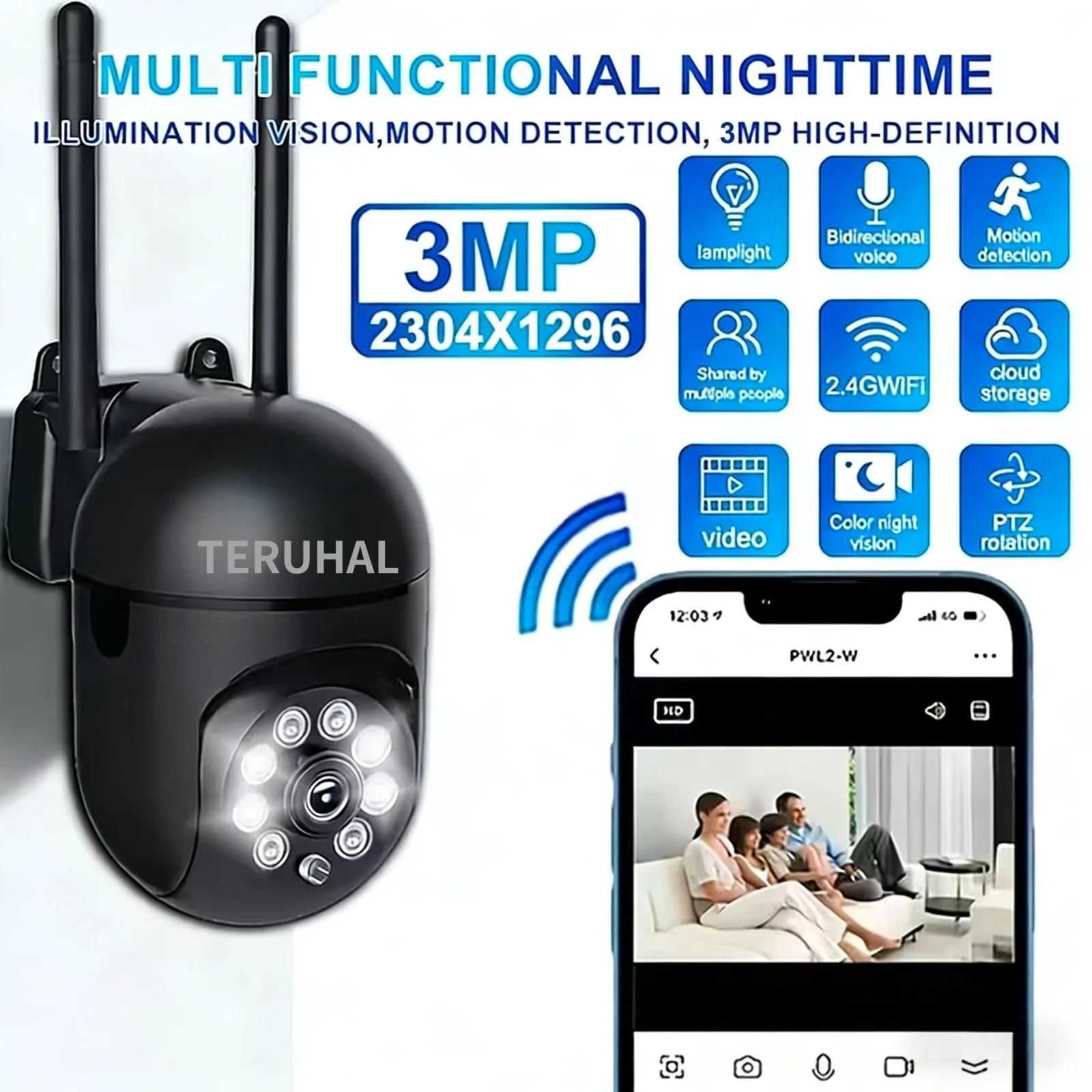 Home Smart Security Camera, Easy to Install, 2.4G Wifi Connectivity, 360° Pan/Tilt Cloud, Two-Way Audio, Motion Detection, Full