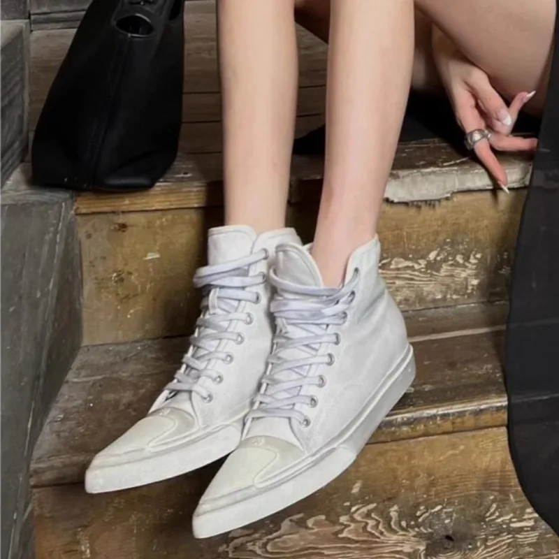 

Новые женские кеды в стиле ретро, модные повседневные туфли с острым носком для женщин, изысканные высокие кроссовки, дизайнерская обувь, Zapatos Mujer