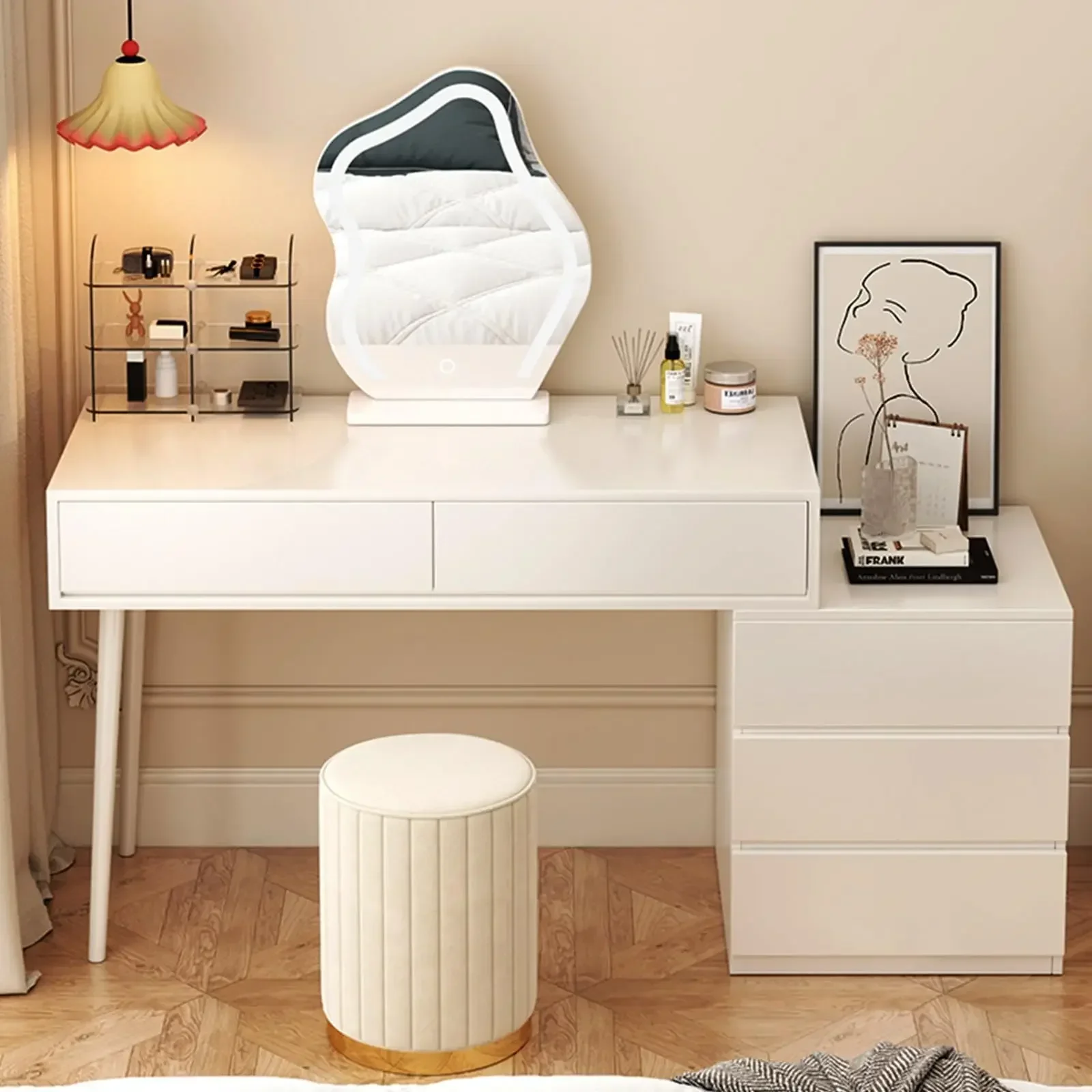 

-Morden Makeup Table With Led Wall Mount Hair Styling Barber Station Reclaimed Wood Drawer Chest In China Factory