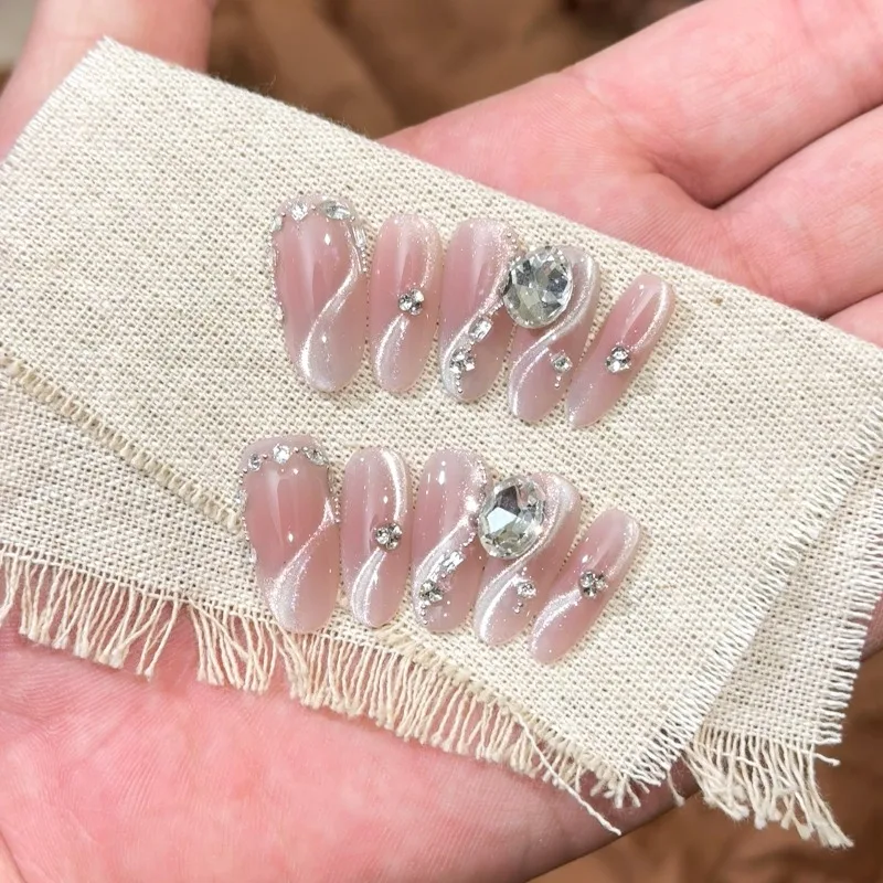 10Pcs Handmade Nails Soft and Simple Cat-Eye French Gradient Press-On Nail Stickers—Perfect As A Gift for Girls and Friends