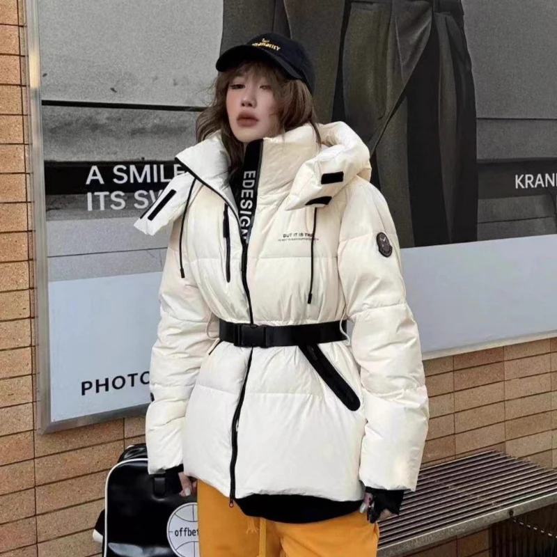 

Winter Puff Hooded Down Jacket Women White Duck Down Loose Warm Parker Outwears Female Thicken Zipper Waterproof Fluffy Jackets