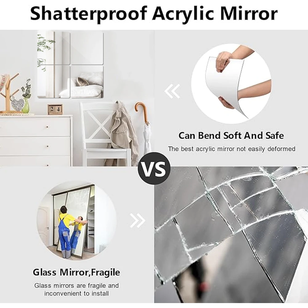 2/4 قطعة ثلاثية الأبعاد مرآة ملصقات جدار 2 مللي متر رشاقته مرنة DIY بها بنفسك الاكريليك ملصقات للمرايا مع لاصق غرفة المعيشة ديكور المنزل الحمام