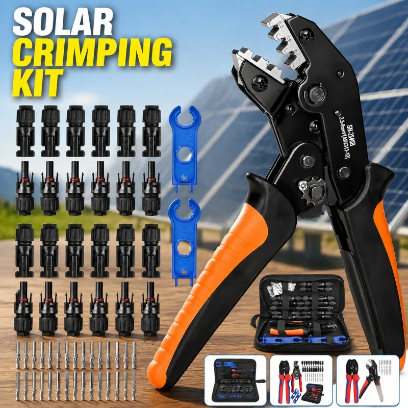MC4 Crimping Tool Kit for Solar PV Connectors, Wire Crimper Pliers with Wrench, Professional Solar Panel Crimping Tool Set