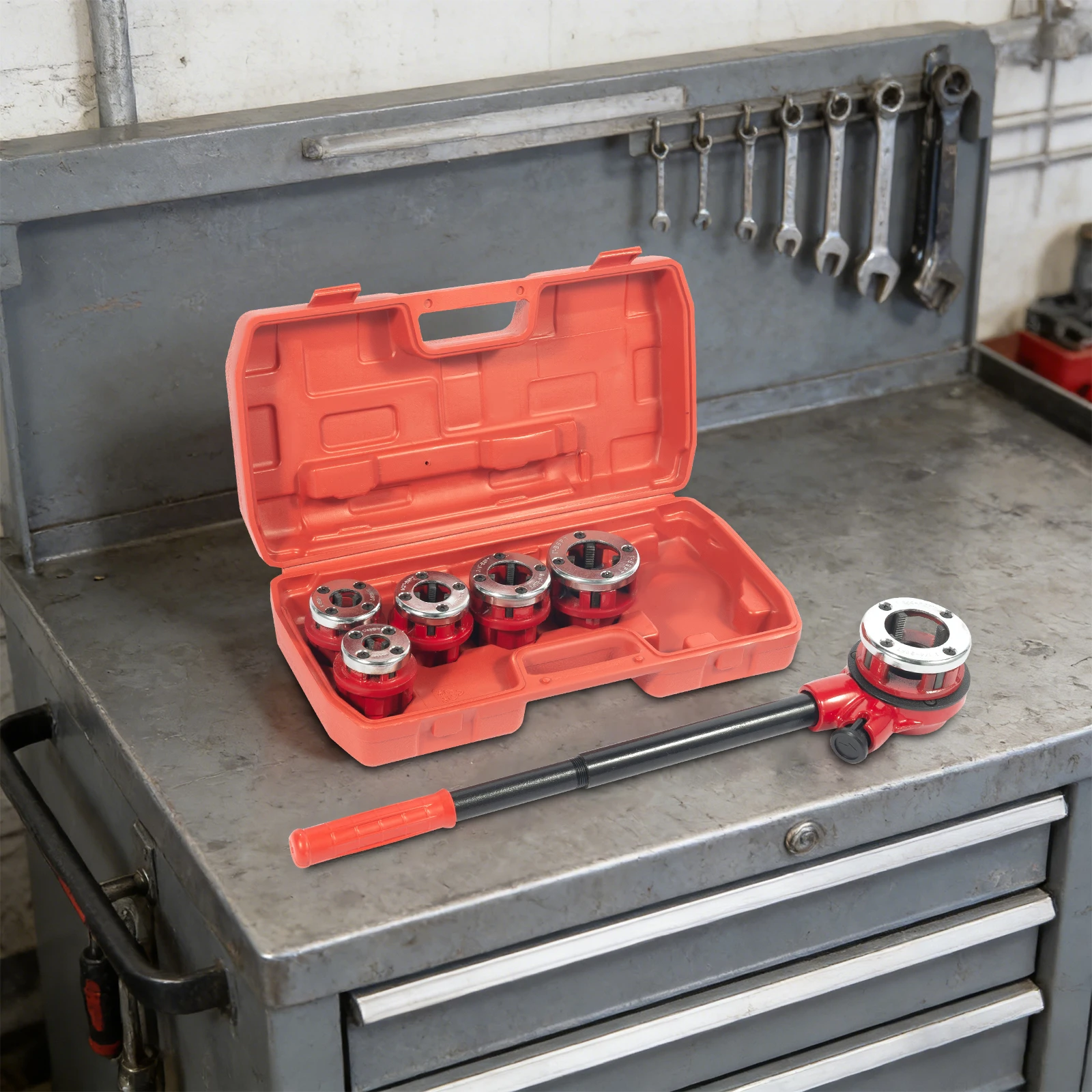 Kit de 6 filières manuelles à cliquet pour filetage de tuyaux galvanisés, PPR et cuivre