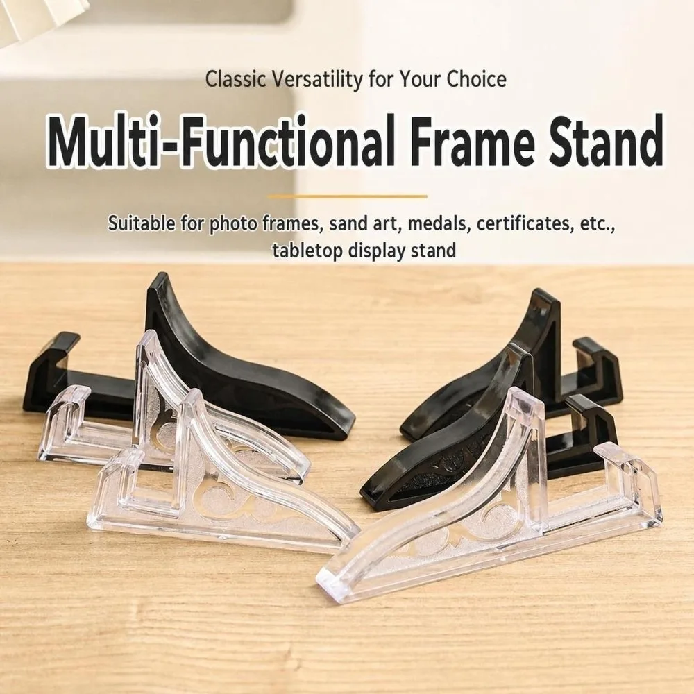 2Pcs Plastic Photo Frame Stand Clear/Black Multi-Purpose Plastic Display Stand Tabletop Photo Holder