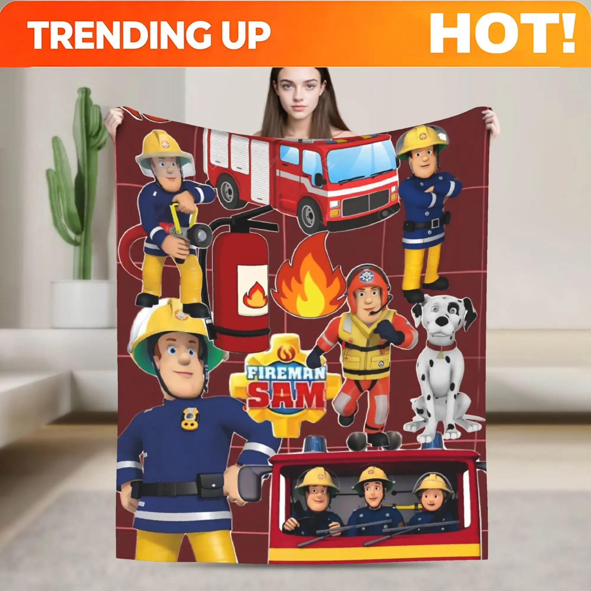 Custom Fireman Sam Blankets Fleece Summer Air Conditioning Firefighters Cartoon Multifunction Throw Blankets For Sofa Travel Be