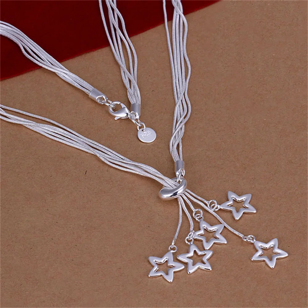 High Quality 925 Sterling Silver Perforated Five-Pointed Star Pendant Necklace For Women Wedding Engagement Party Jewelry Gifts