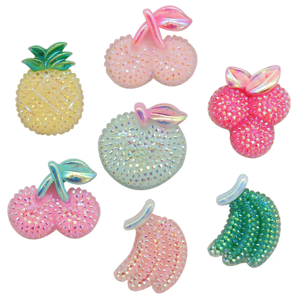 1PCS Kawaii Glitter Fruit Pineapple Cherry Grape Apple Grape Resin Shoe Charms Buckle Fit Wristbands Sandals Shoes Decoration