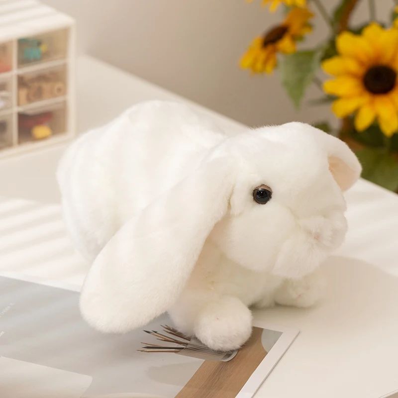 Cute White Plush Rabbit Toy With Long Floppy Ears And Black Eye Soft Stuffed Kawaii Bunny Cuddly Sweet Home Collectible