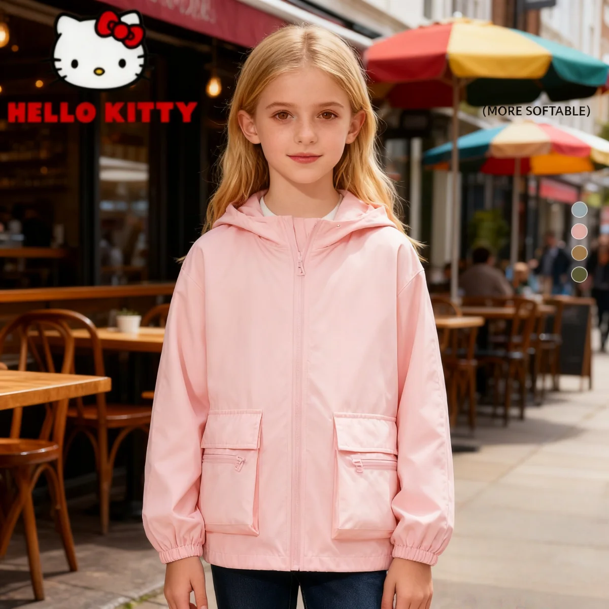 

Детская одежда Hello Kitty, детская куртка с капюшоном, легкая, дышащая, водонепроницаемая, мягкая верхняя одежда, удобная спортивная ветровка