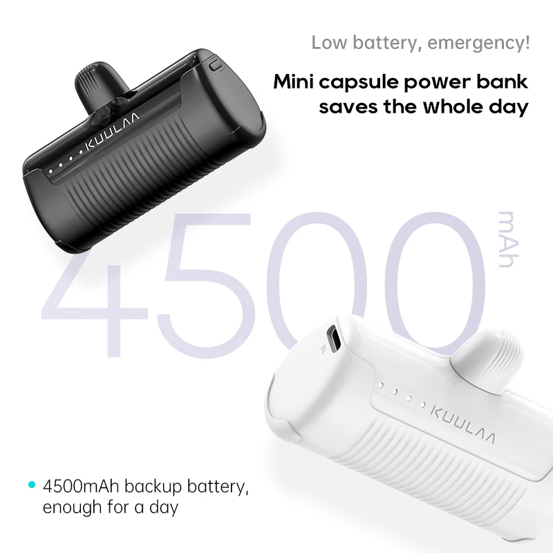 KUULAA 4500 mAh Mini Power Bank Przenośna ładowarka Zewnętrzna bateria PowerBank do iPhone'a 16 15 14 Pro Max Xiaomi Samsung Power Bank