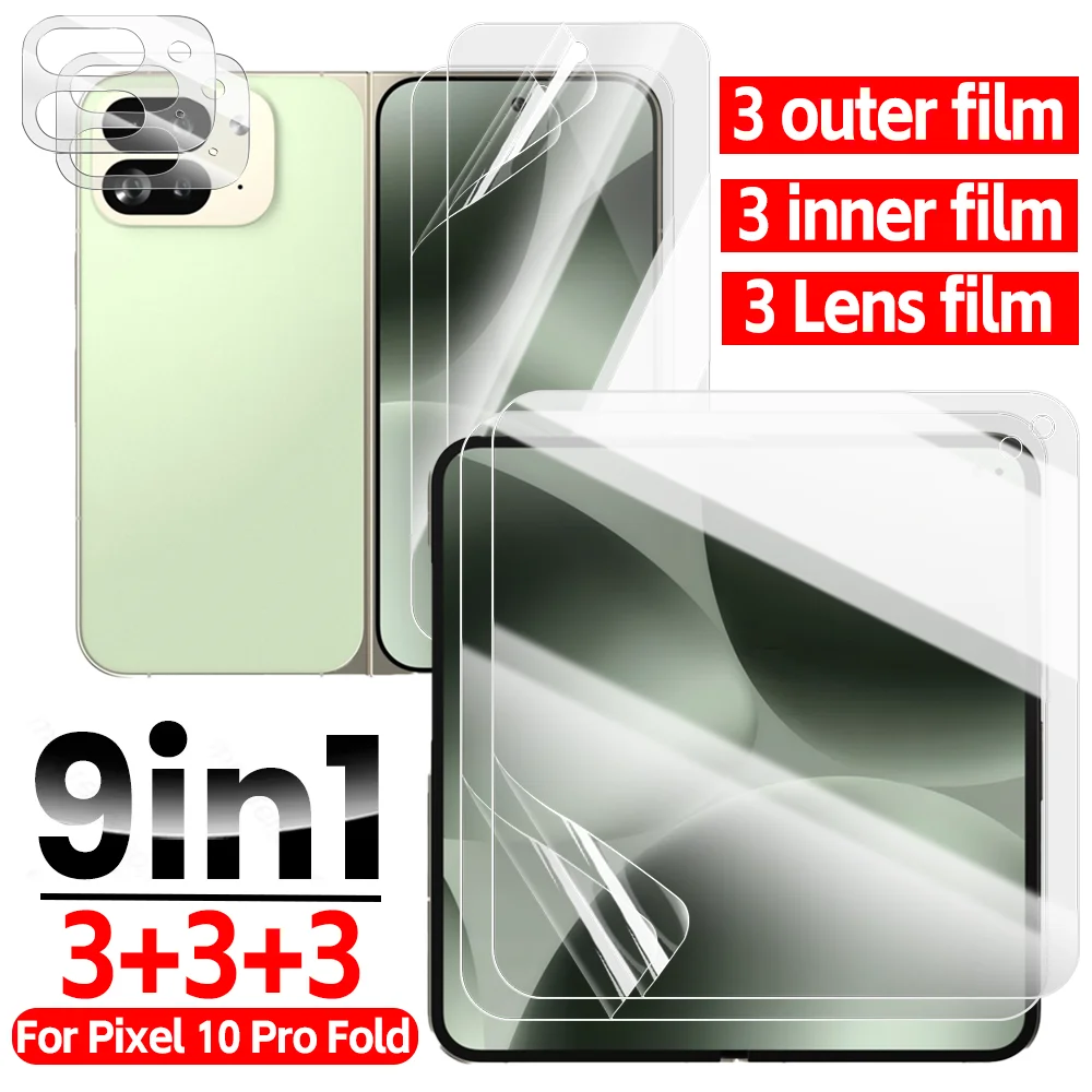Гидрогелевая пленка 9 в 1, защитные пленки для экрана снаружи и внутренней линзы для Google Pixel 10 Pro Fold HD, комплект защитных стеклянных пленки с полным покрытием