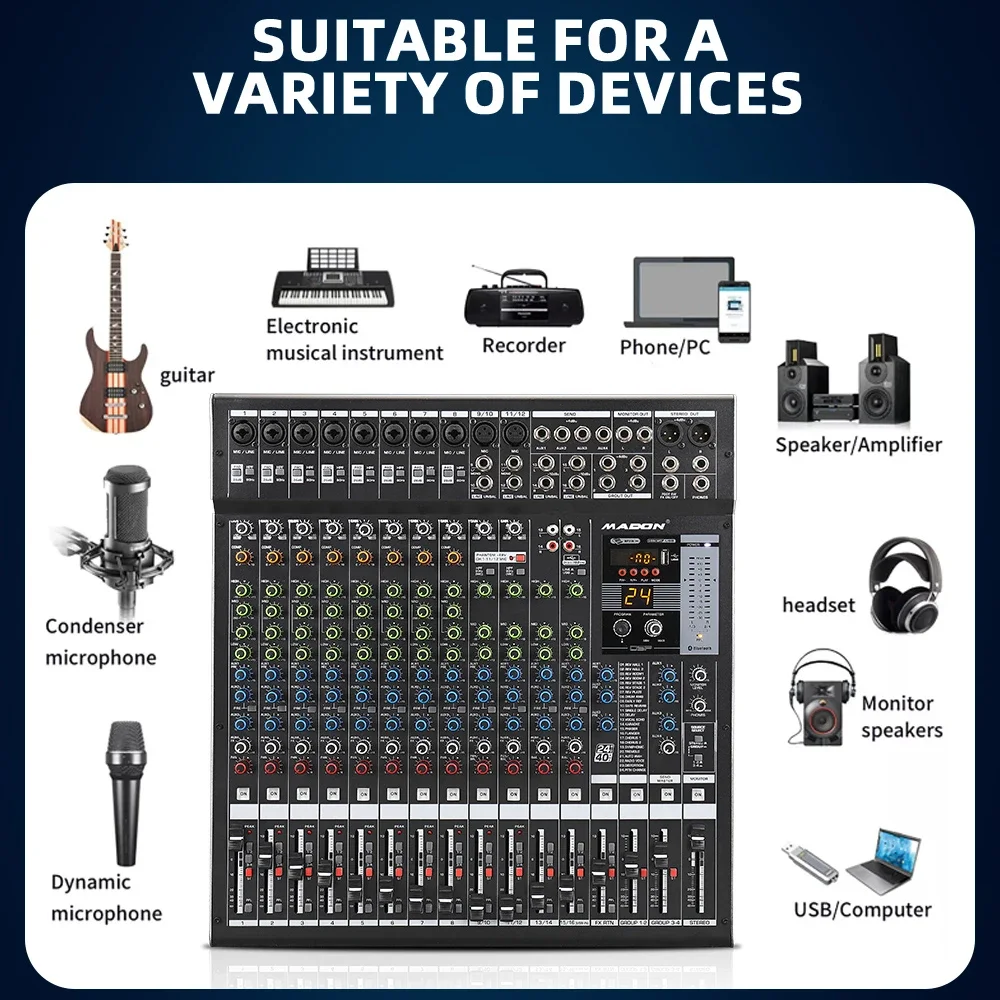 Madon Quality Assurance acoustic equipment NPX-USB series Professional band Mixer grouping mixing console