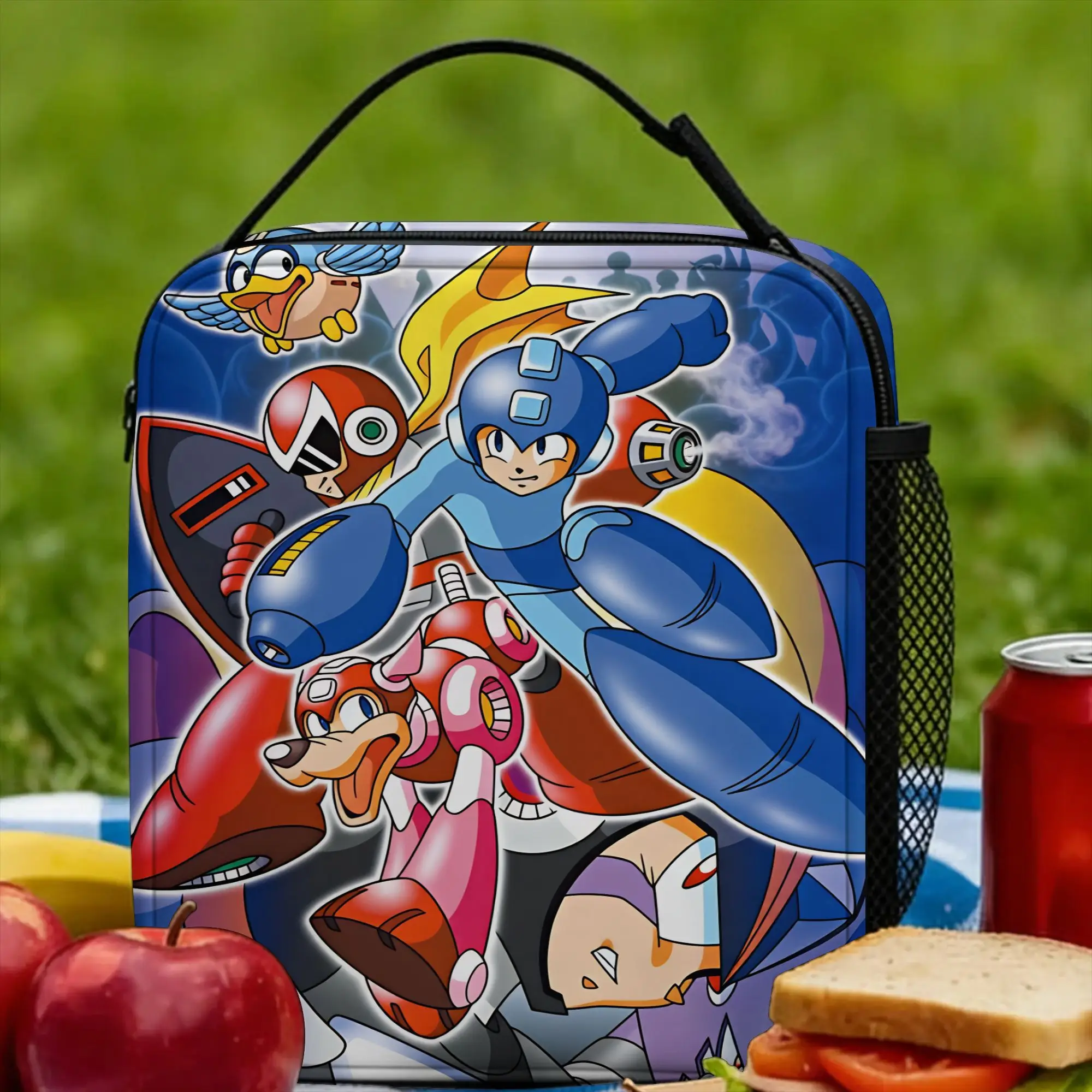 Сумка для обеда Mega Man, унисекс, с принтом, в стиле ретро, для офиса, портативная, изолированная, из оксфордской ткани, термосумка-тоут