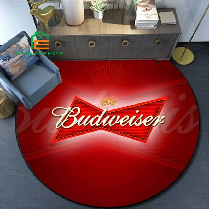 Budweiser Pattern Flannel Round Rug for Bedroom Non-slip Carpets for Living Room Kitchen Mats for Floor 5 Sizes