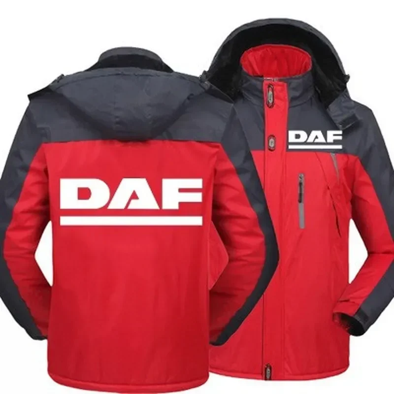 2023 New Winter Men DAF Trucks Logo Jacket Thick Velvet Warm Coat Male Windproof Hooded Outwear Casual Mountaineering Overcoat